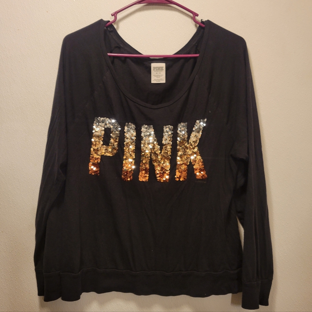 PINK Victoria's Secret Black and Gold Sequin Long Sleeve